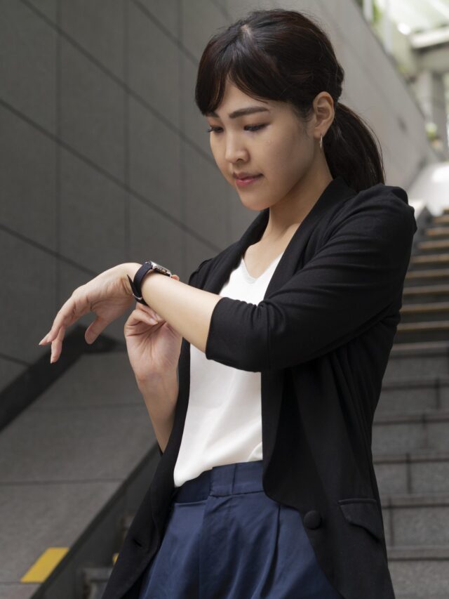 A person wearing a 4G LTE smartwatch.